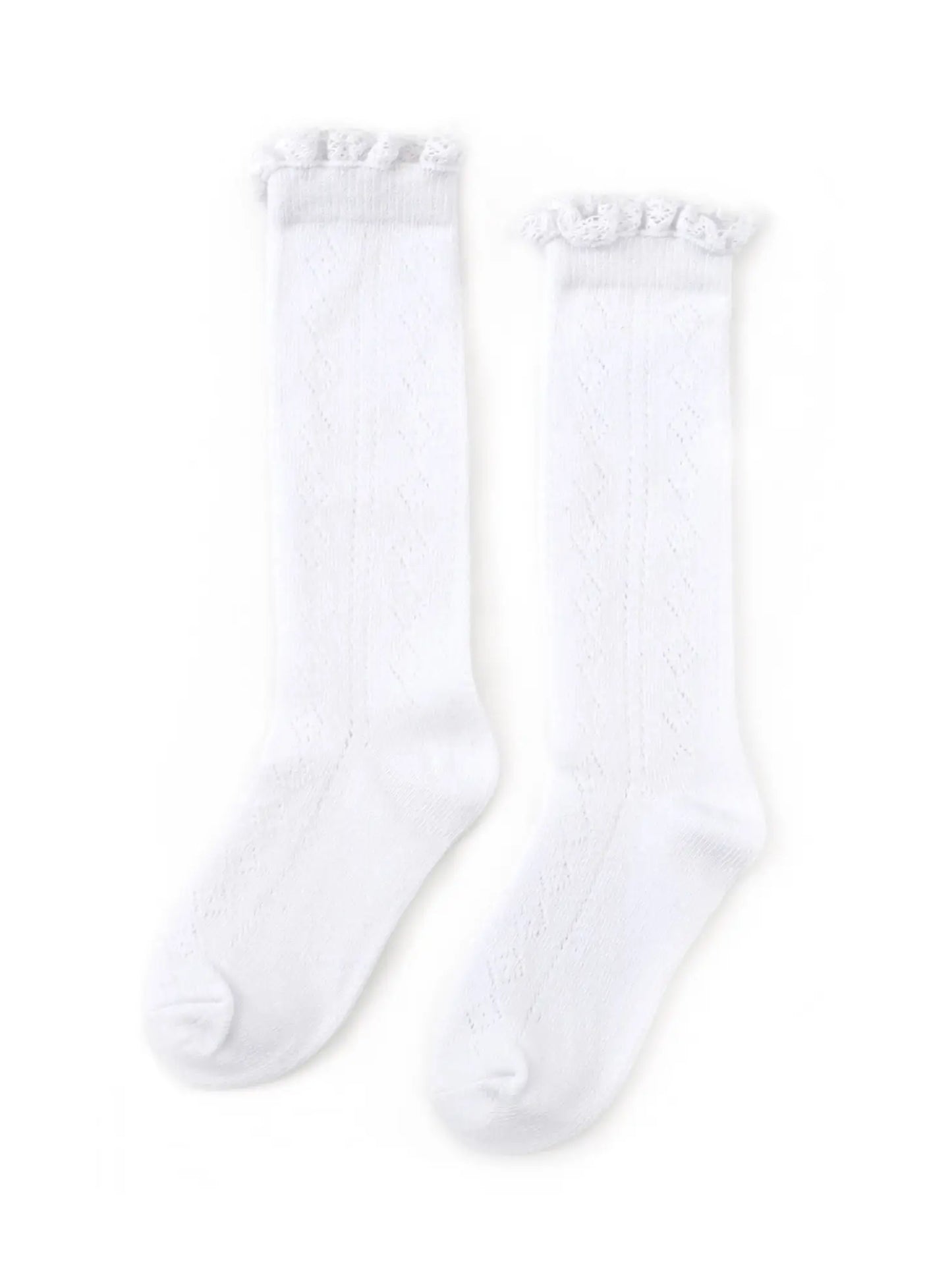 White Fancy Lace Top Knee High Socks