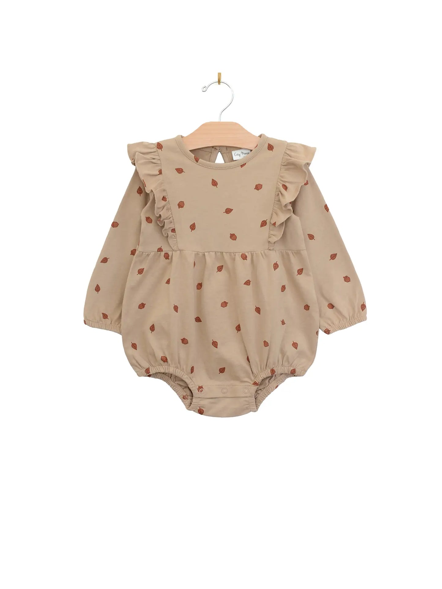 Acorn Pecan Flutter Long Sleeve Romper
