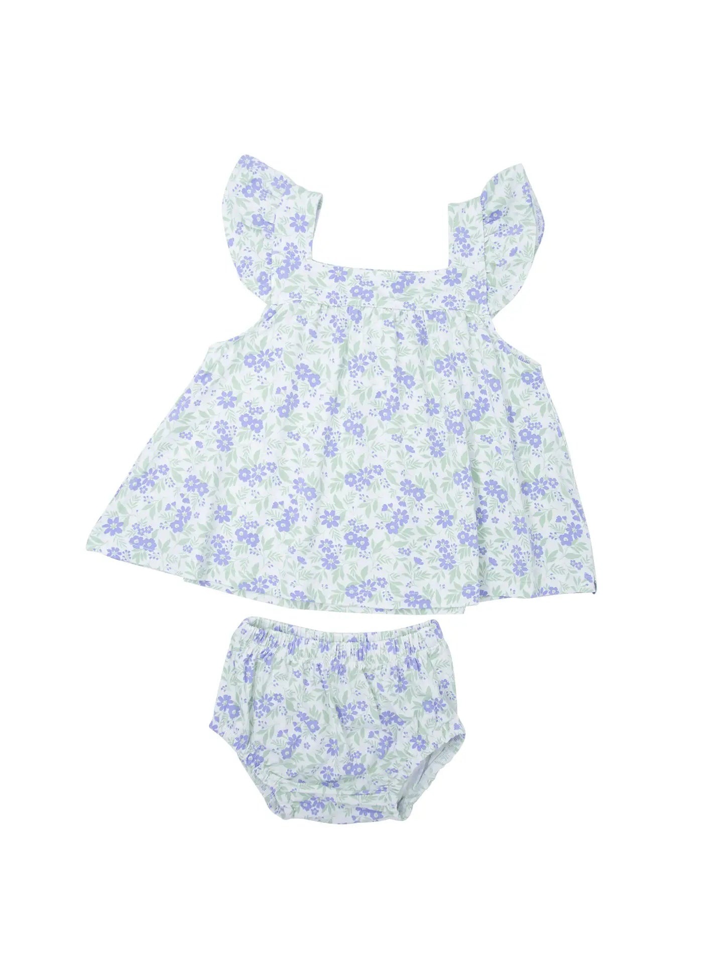 Vintage Flower Purple-Ruffle Dress & Bloomer