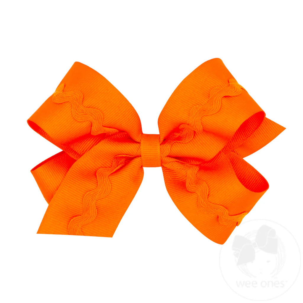 Orange Medium Grosgrain Hair Bow with Ric-Rac Trim