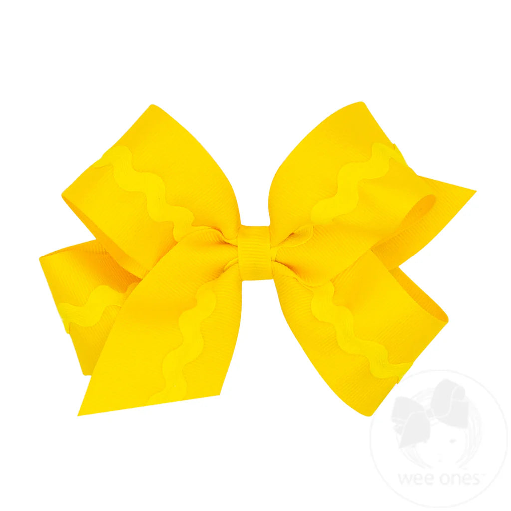 Yellow Medium Grosgrain Hair Bow with Ric-Rac Trim