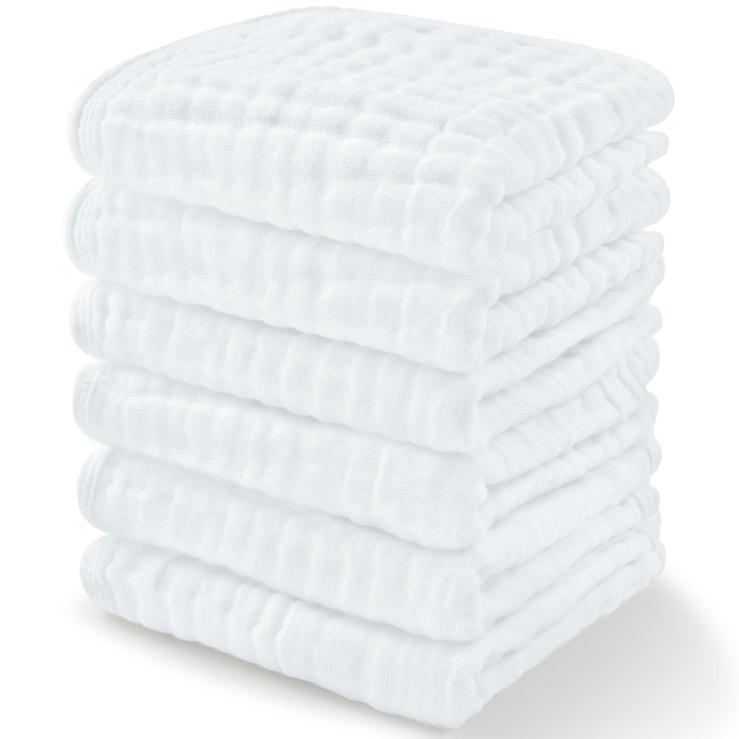 Baby Washcloths 100% Muslin Cotton by Comfy Cubs: Pack of 6 / White