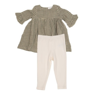 Green Gingham Bell Sleeve Dress and Legging