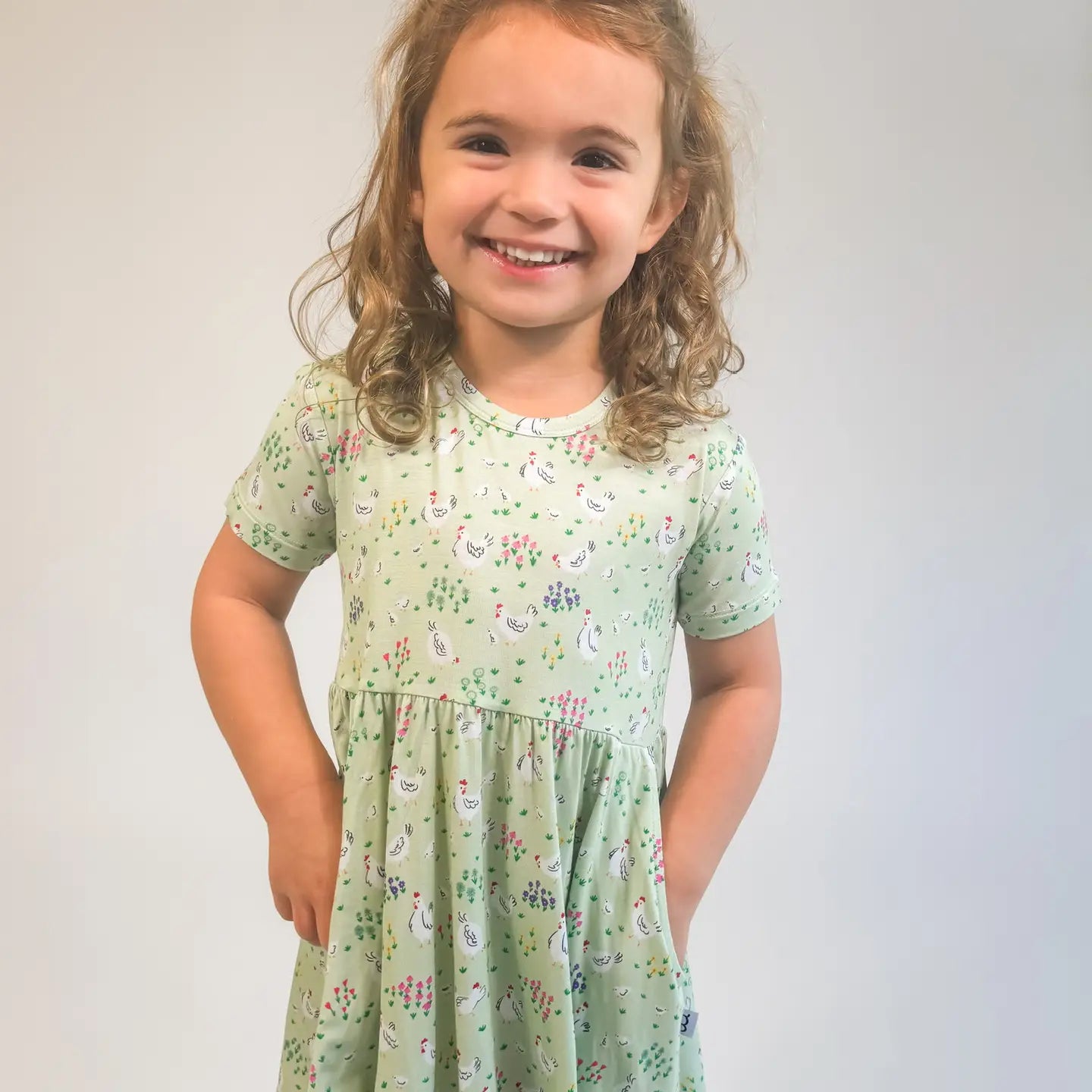Spring Chickens Short Sleeve Pocket Dress