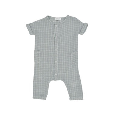 Grey Grid Dolman Front Closure Romper