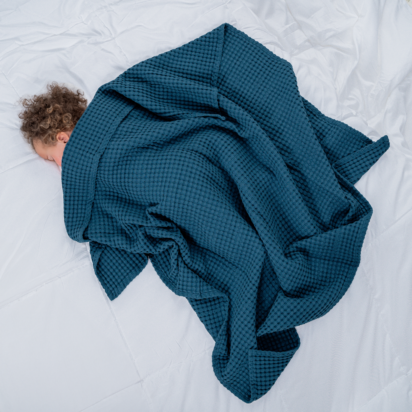 Waffle Blanket- Pacific Blue
