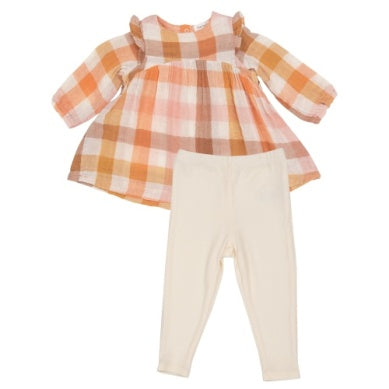Harvest Plaid Ruffle Shoulder Dress and Legging