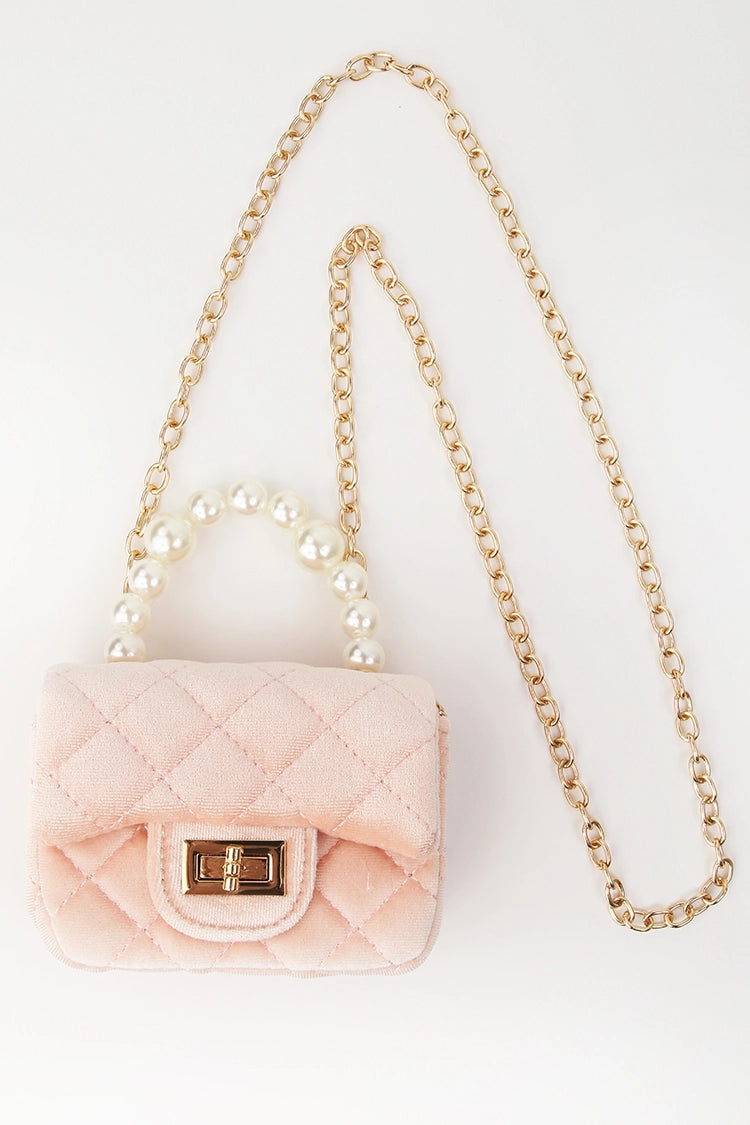 Light Pink Velvet Purse W/ Pearl Handle