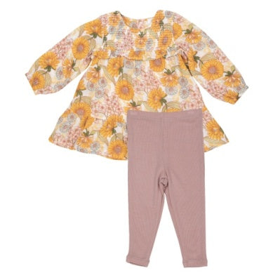 Sunflower Child Smocked Ruffle Tiered Dress and Legging