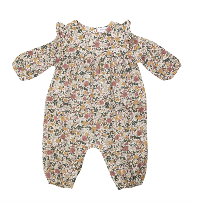 Natural Fall Floral Ruffle Sleeve Romper