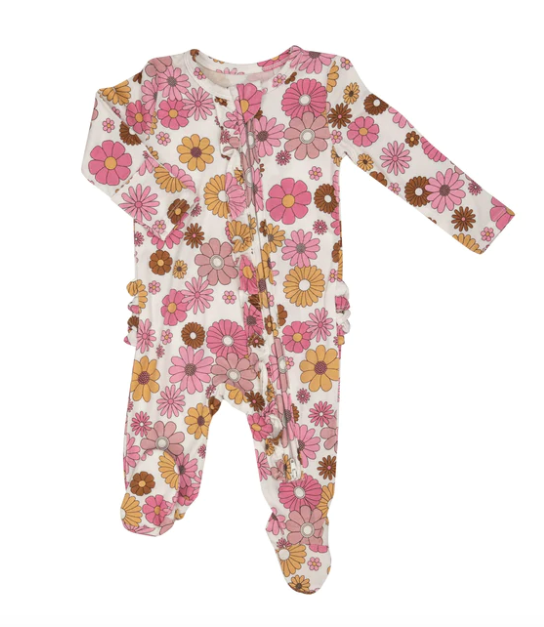2 Way Ryffle Zipper Footie - Retro Floral