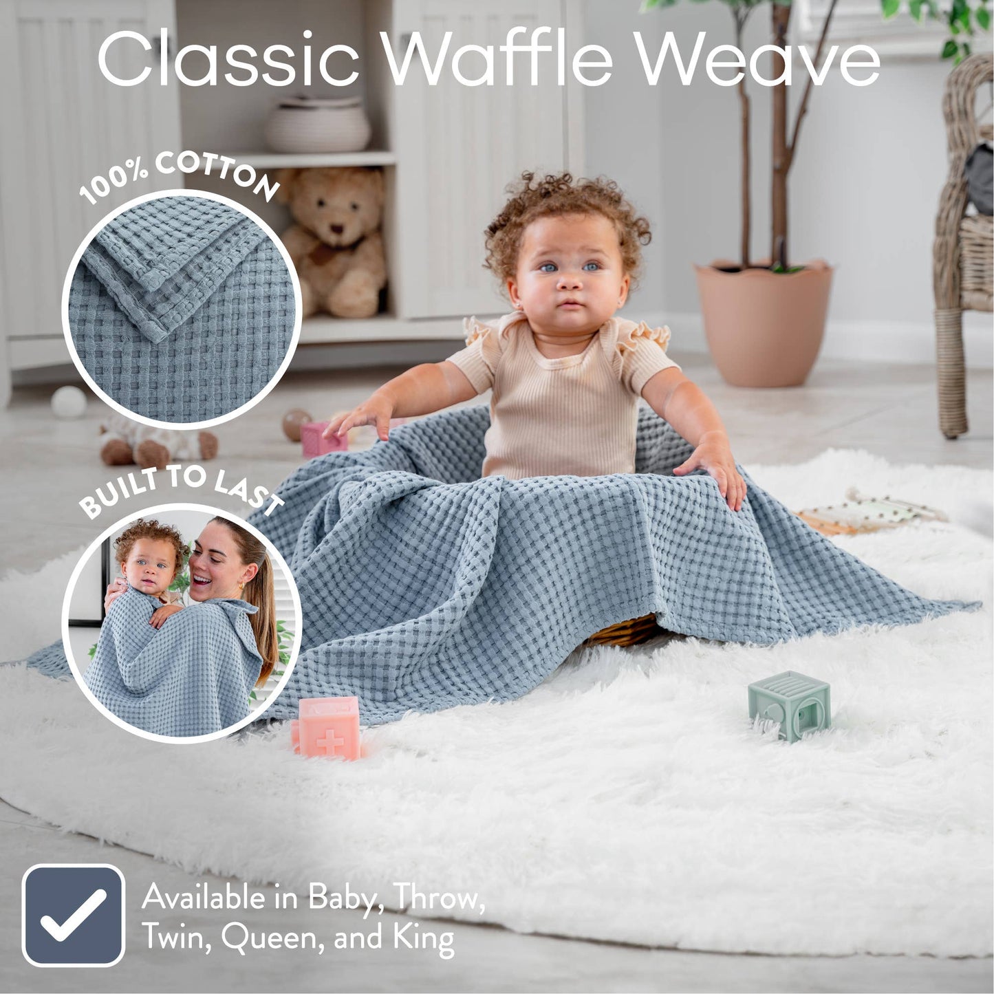 Waffle Blanket- Pacific Blue