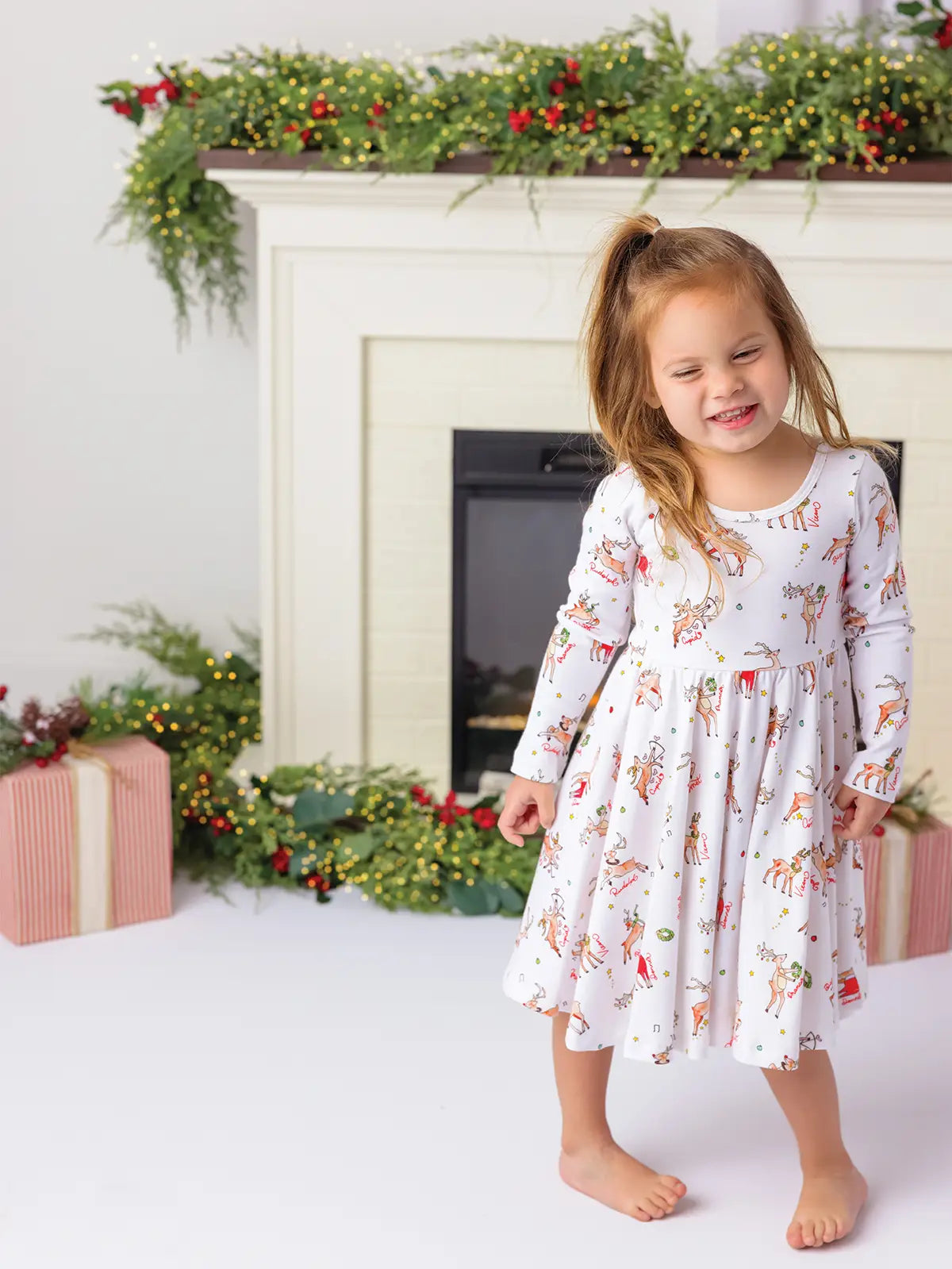 Oh Deer, Christmas Is Here! Organic Cotton Twirl Dress