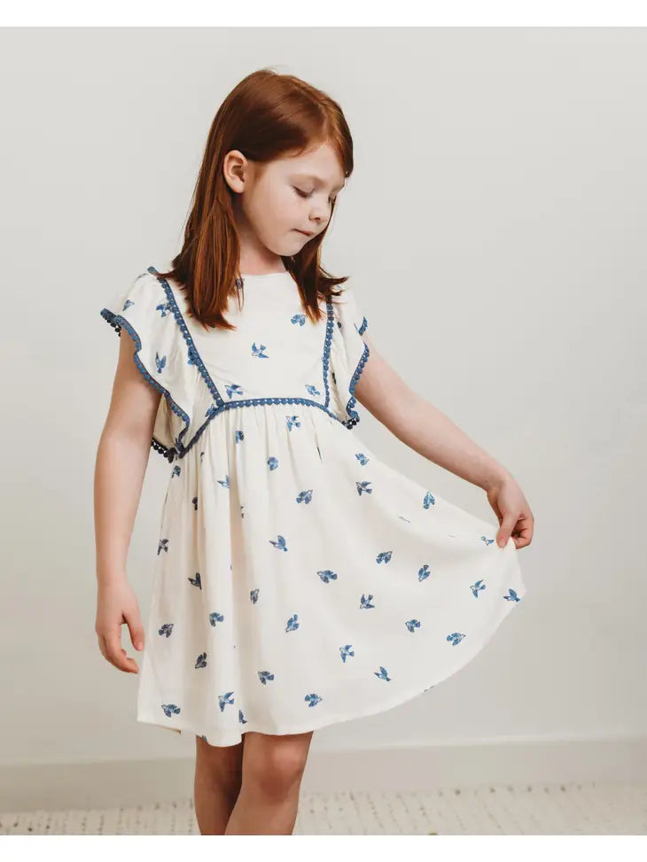 Bluebirds Flutter Sleeve Dress