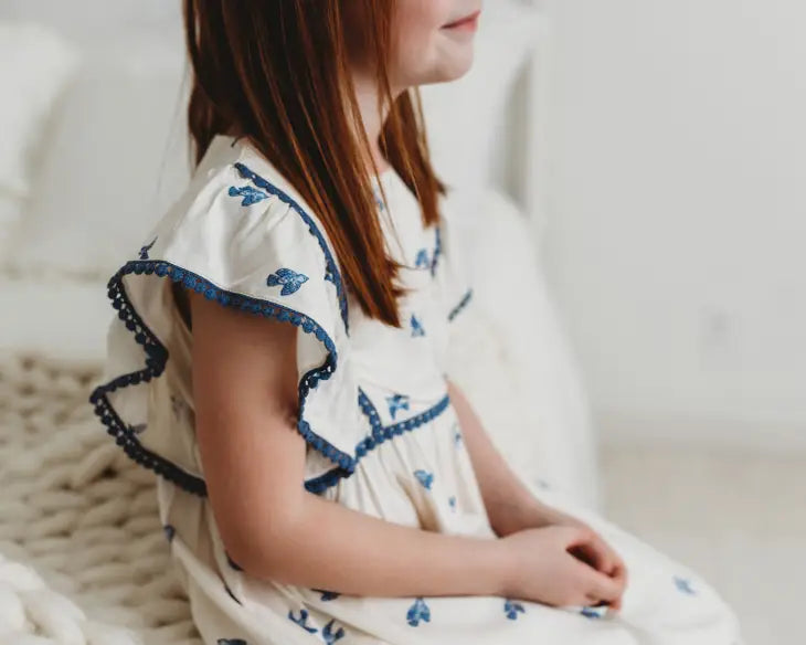 Bluebirds Flutter Sleeve Dress