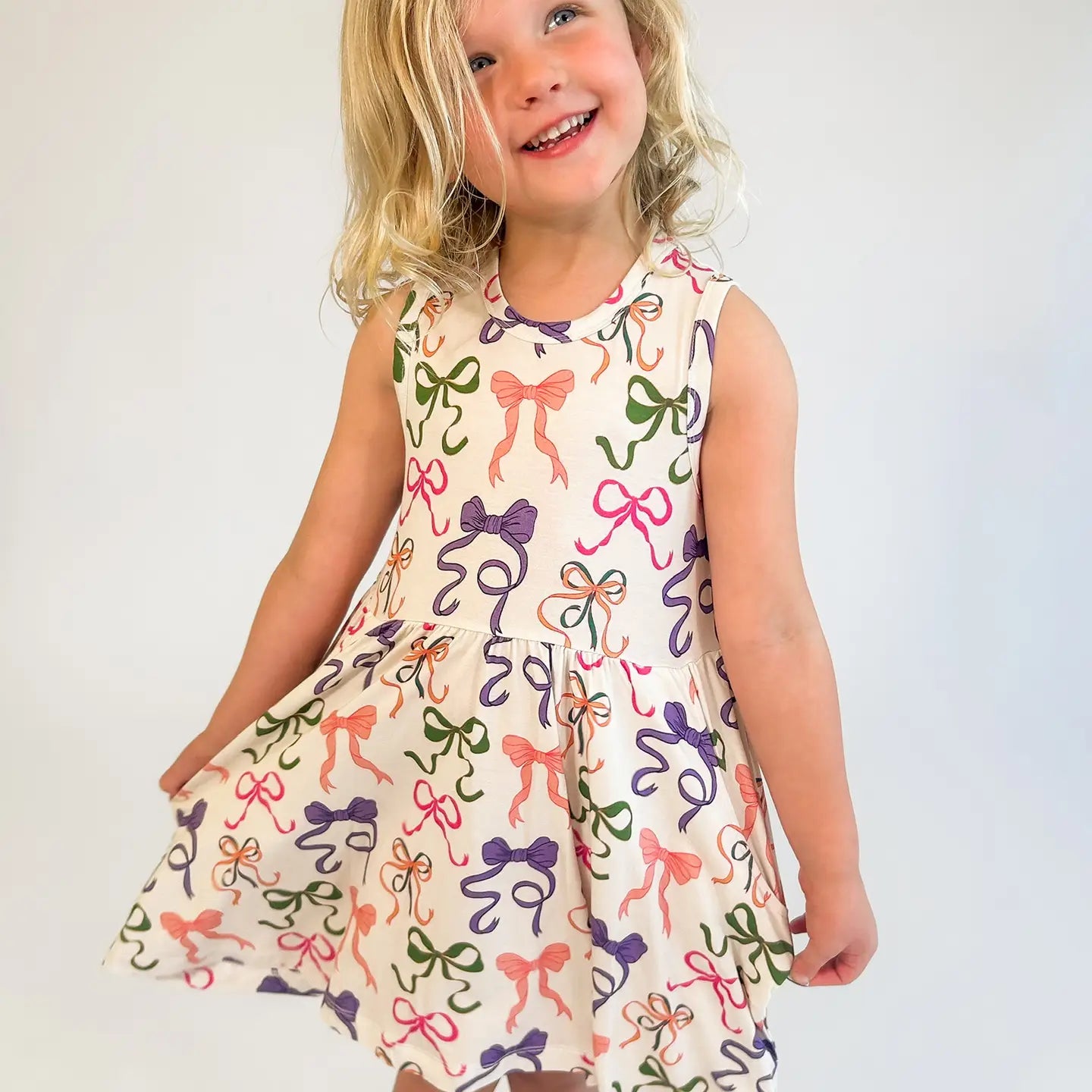 Bows Sleeveless Pocket Dress