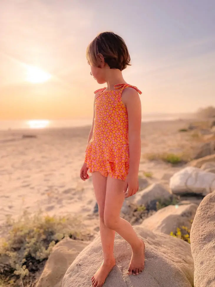 Pink and Yellow Two-Piece Ruffle Swimsuit