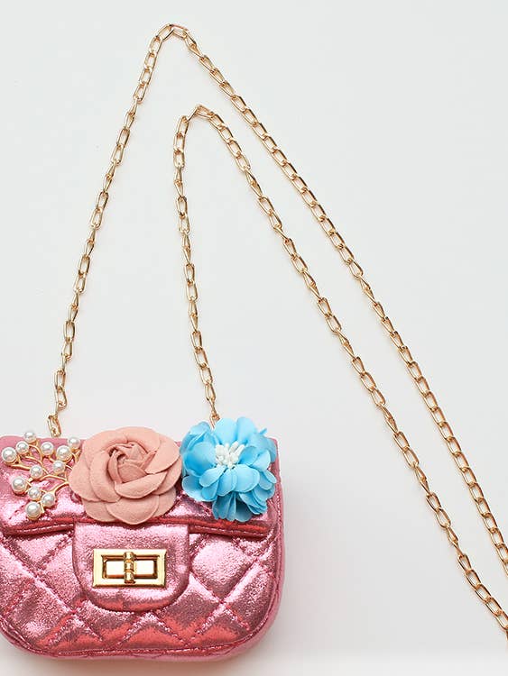 Hot Pink Metallic Flower Purse