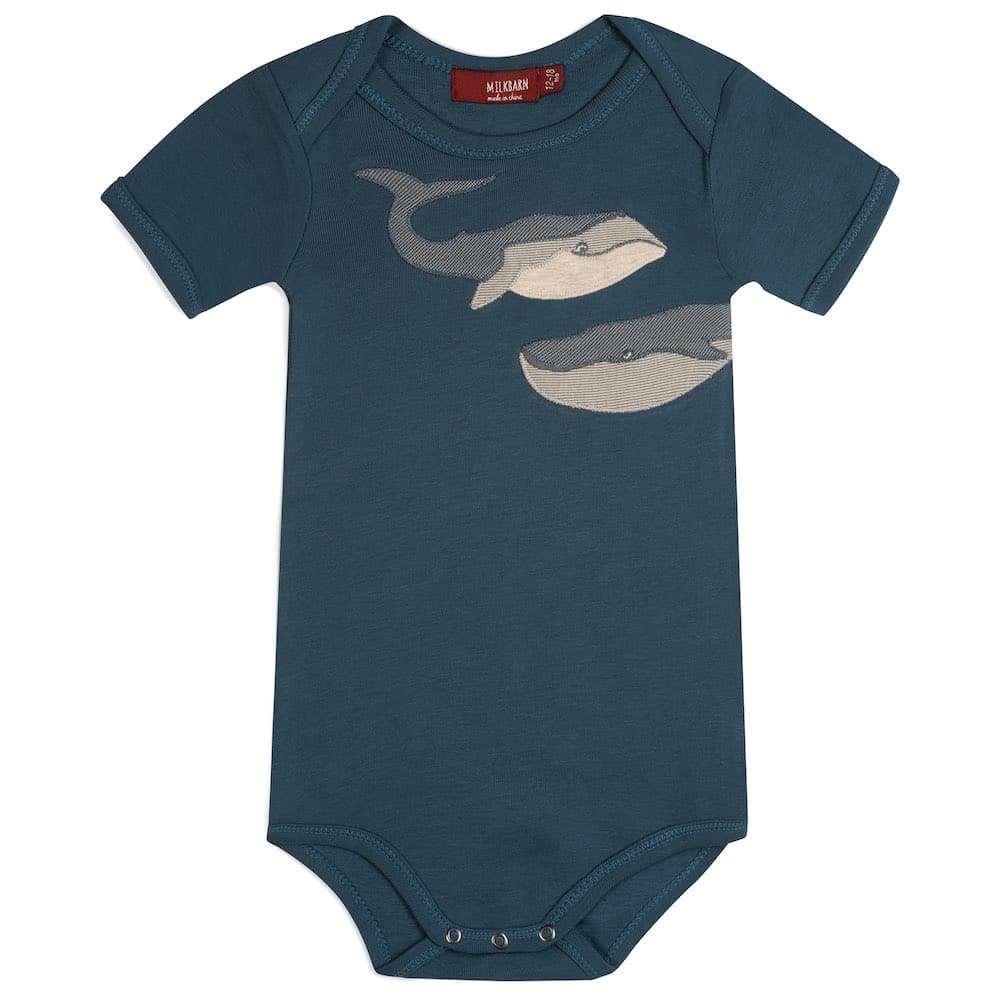 Blue Whale Applique Organic Cotton Short Sleeve One Piece