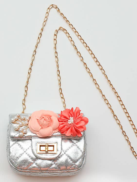 Silver Metallic Flower Purse