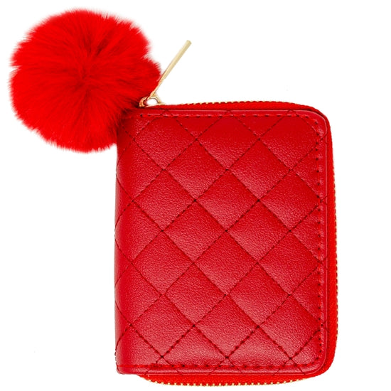 Red Leather Quilted Pom Pom Wallet Willow Wren Children s Boutique