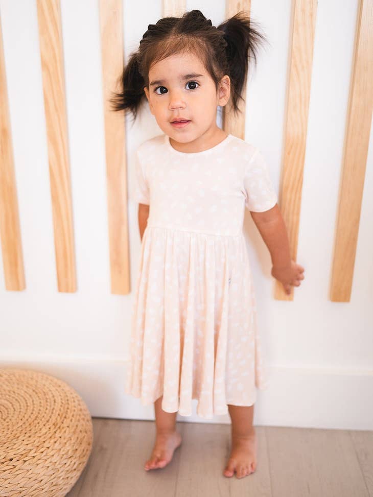 Short Sleeve Twirl Dress - Sand Spotted