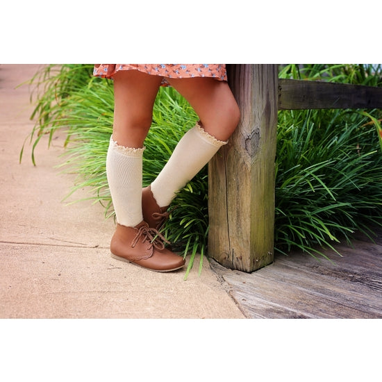 Vanilla Cream Lace Top Knee High Socks