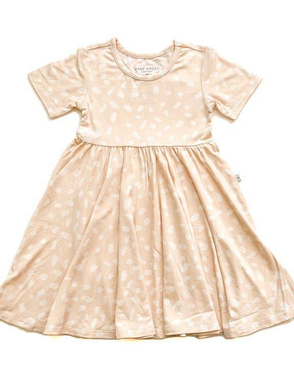 Short Sleeve Twirl Dress - Sand Spotted