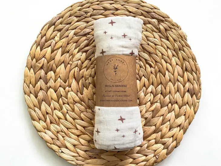 Brown Star Muslin Swaddle Blanket