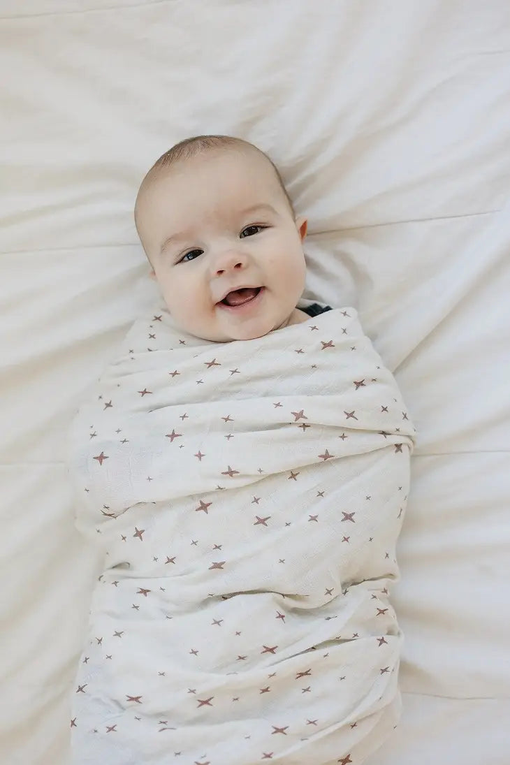 Brown Star Muslin Swaddle Blanket