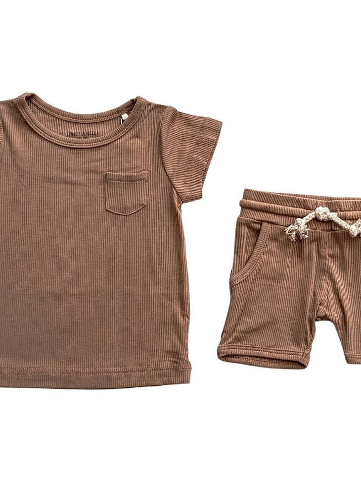 Two-Piece Ribbed Short Set - Mocha