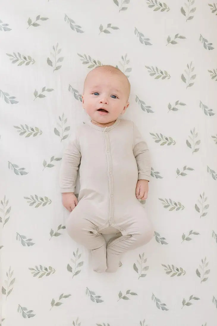Green Leaves- Standard Premium Fitted Crib Sheet