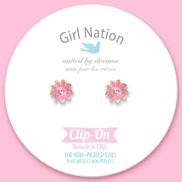 Pink Daisy CLIP ON Cutie Earrings