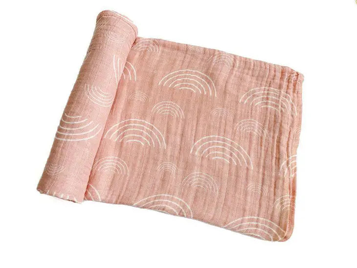 Blush Pink Rainbow Bamboo Muslin Swaddle Blanket