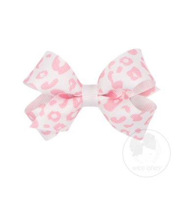 Wee Ones White w/Pink Grosgrain Leopard Print Girls Hair Bow