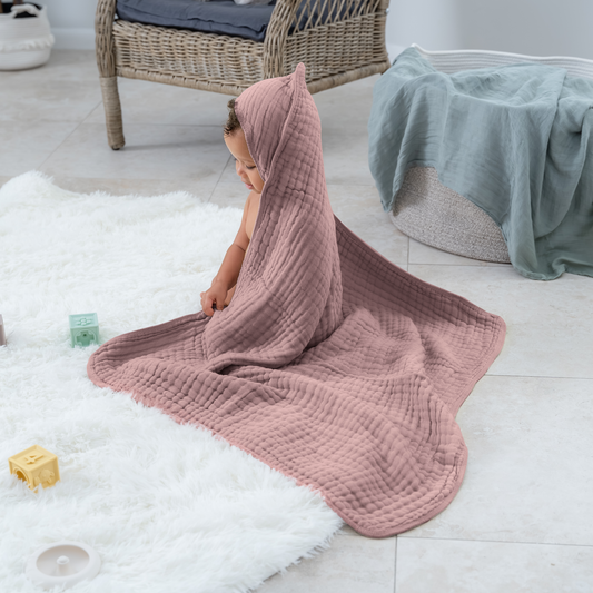 Baby Hooded 9 Layer Muslin Cotton Towel for Kids: Pack of 1 / Mauve