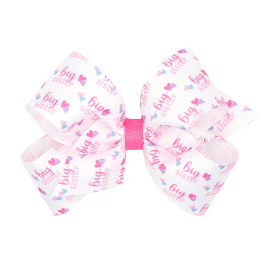 Big Sister Heart Printed Grosgrain Hair Bow