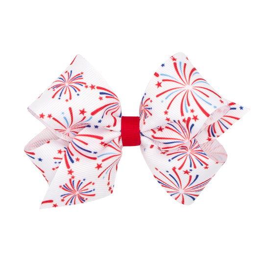 Fireworks Patriotic Print Grosgrain Hair Bow