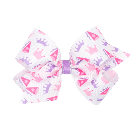 Crown Printed Grosgrain Hair Bow