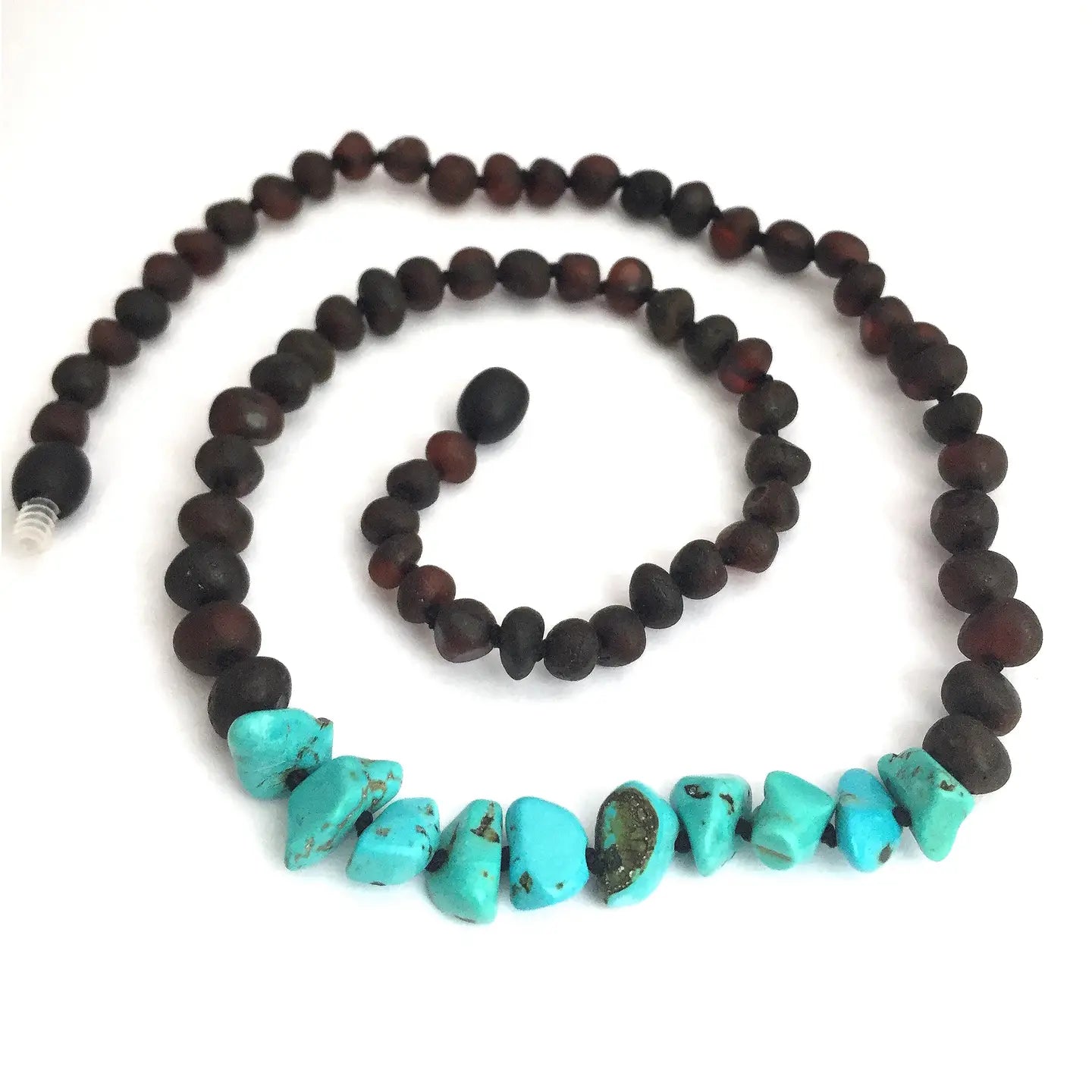 Amber & Gemstone Necklace- Raw Cherry & Turquoise