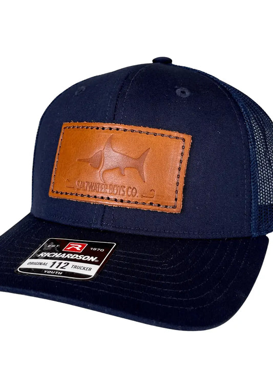 Navy Saltwater Boys Co Logo Leather Hat