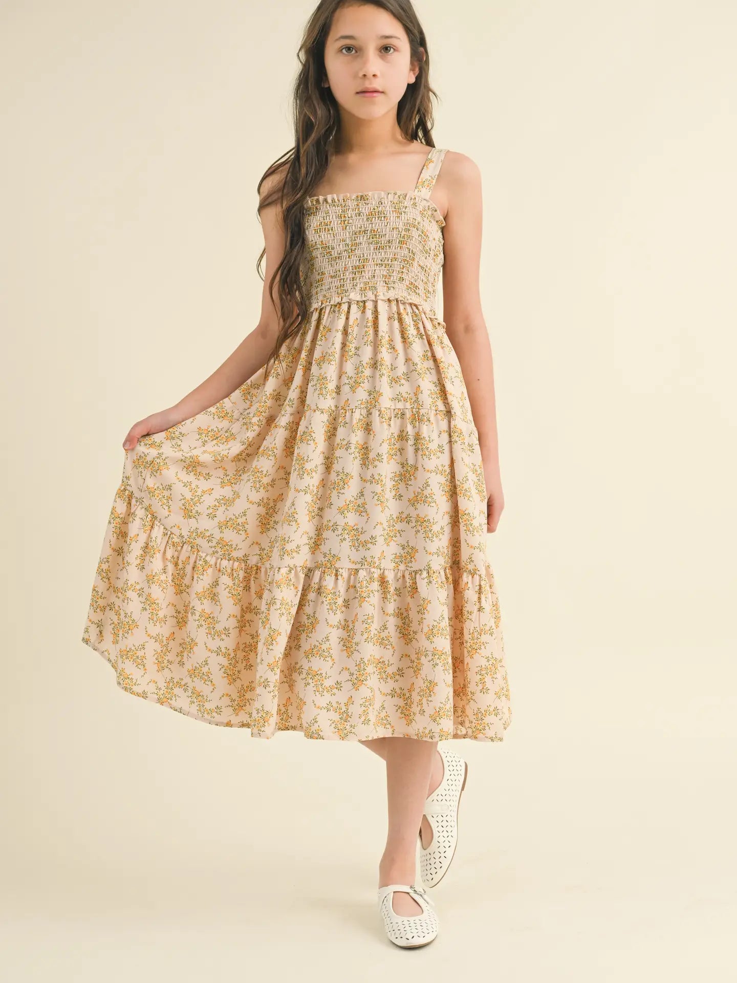 Floral Smocked Tiered Midi Dress