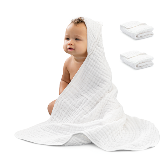 Baby Hooded 9 Layer Muslin Cotton Towel for Kids: Pack of 1 / White