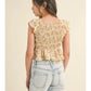 Floral Flutter Sleeve Smocked Top