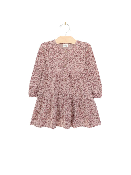 Fox Floral Dusty Rose-Tiered Henley Dress