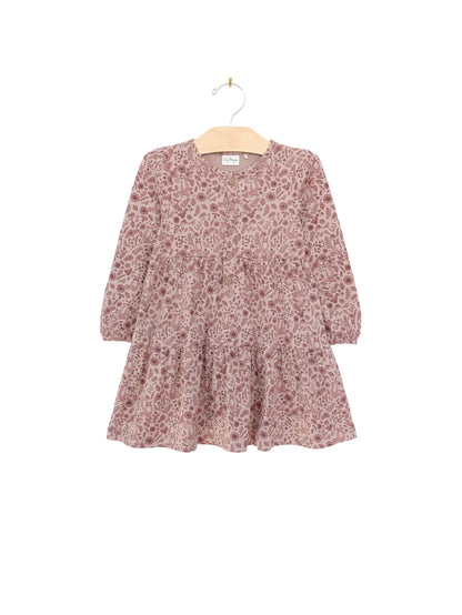 Fox Floral Dusty Rose-Tiered Henley Dress