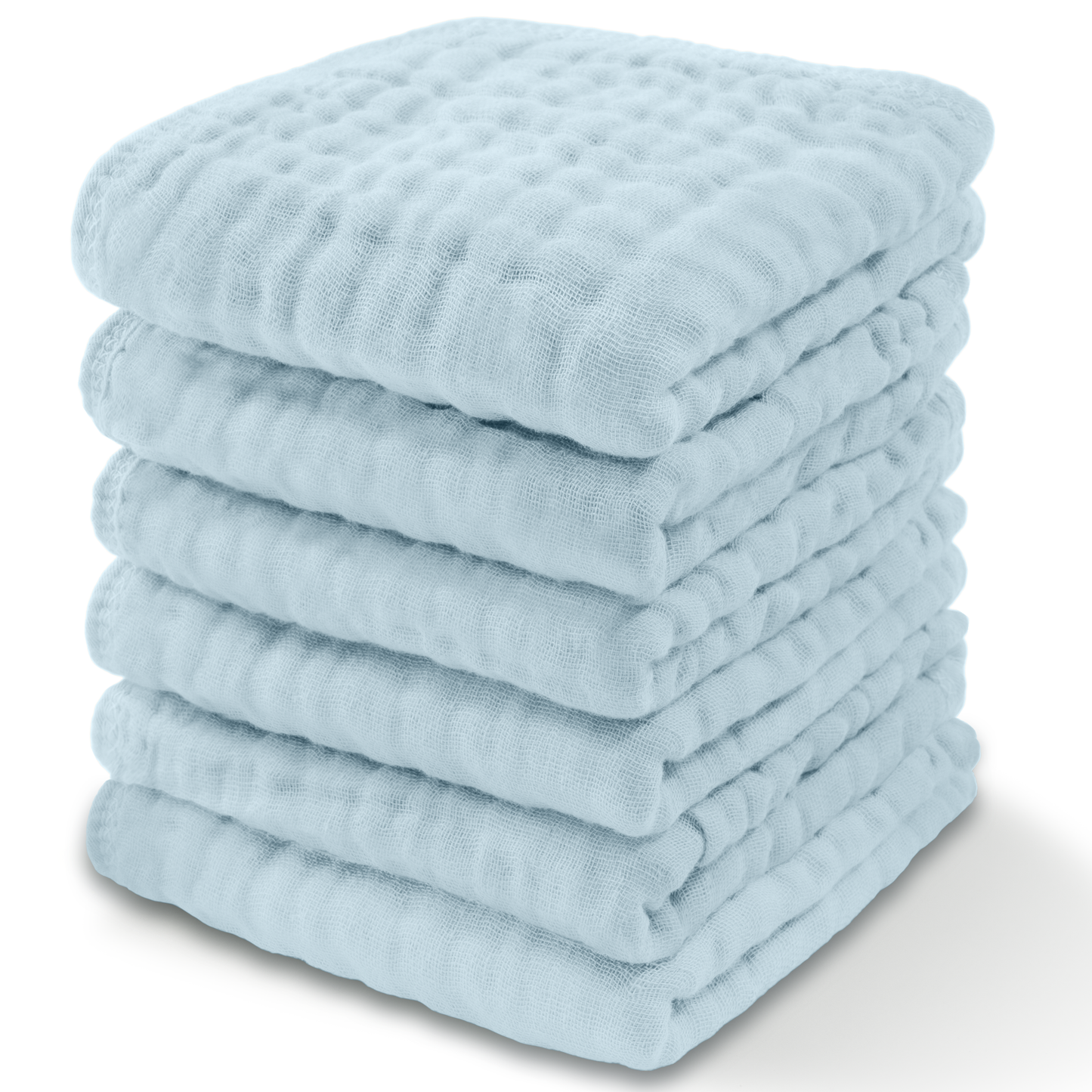 Baby Washcloths 100% Muslin Cotton by Comfy Cubs: Pack of 6 / Pacific Blue