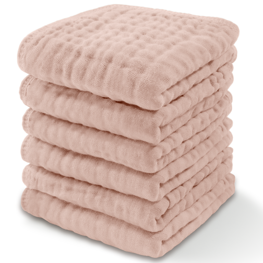 Baby Washcloths 100% Muslin Cotton by Comfy Cubs: Pack of 6 / Blush