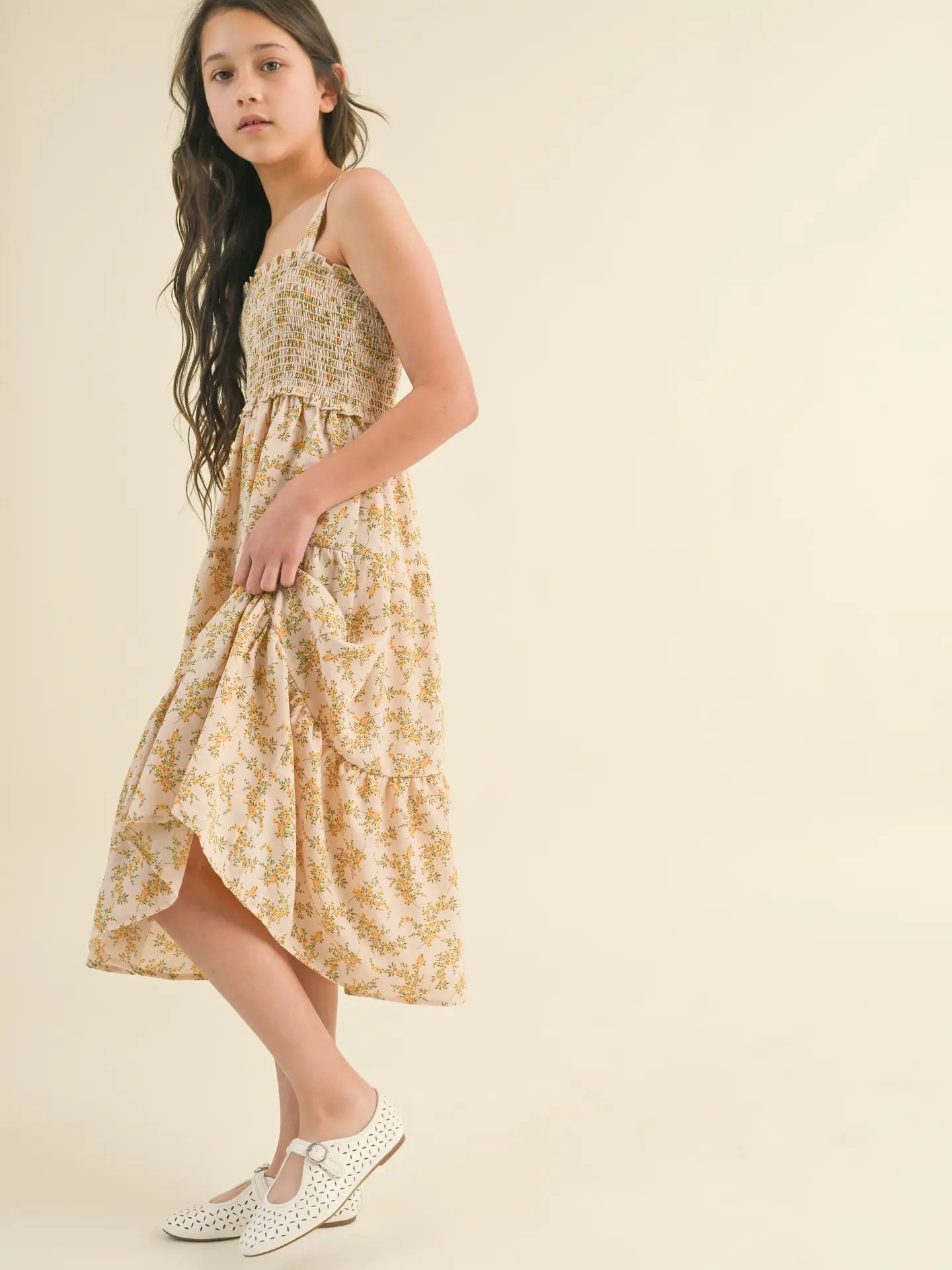 Floral Smocked Tiered Midi Dress