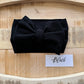 Black-Waffle Knit Bow Headwrap